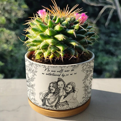 Custom Photo Pencil Sketch A True Friendship Is A Journey Without An End - Personalized Ceramic Plant Pot