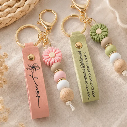Thank You For Being My Bridesmaid - Personalized Leather Beaded Keychain