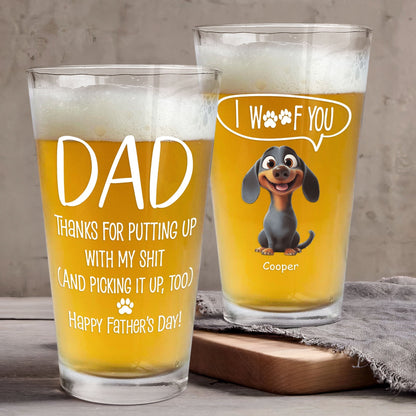 Father's Day Gifts, Thanks Dad We Woof You New Version - Personalized Beer Glass