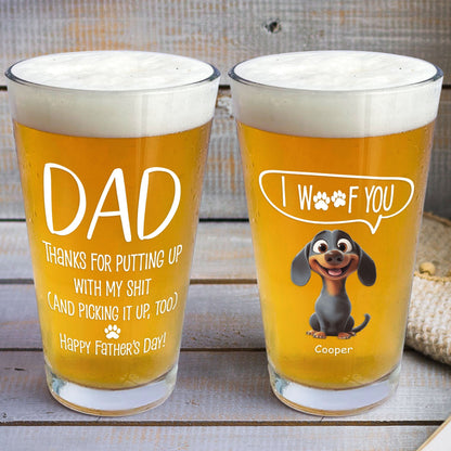 Father's Day Gifts, Thanks Dad We Woof You New Version - Personalized Beer Glass