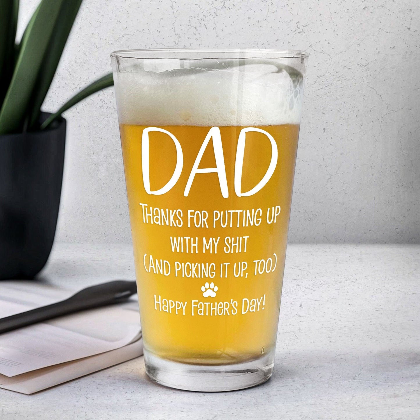 Father's Day Gifts, Thanks Dad We Woof You New Version - Personalized Beer Glass