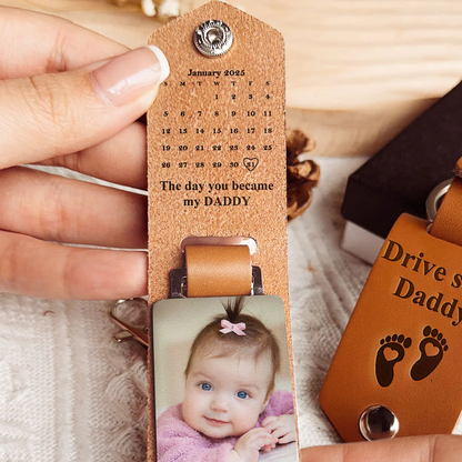 Father's Day Gifts, The Day You Became My Daddy Custom Calendar - Personalized Leather Photo Keychain
