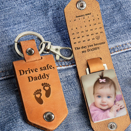 Father's Day Gifts, The Day You Became My Daddy Custom Calendar - Personalized Leather Photo Keychain