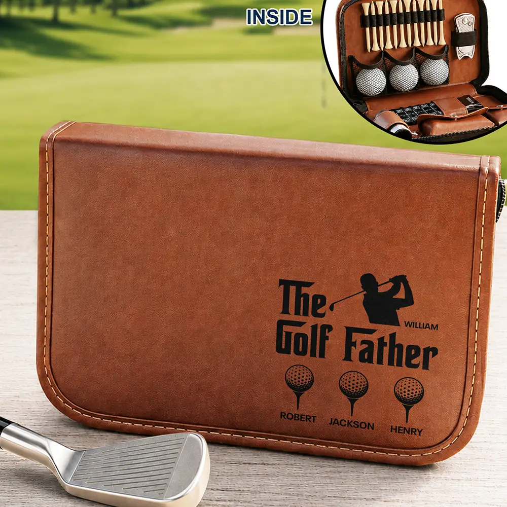 The Golf Father With Kids' Names - Personalized Leather Golf Bag
