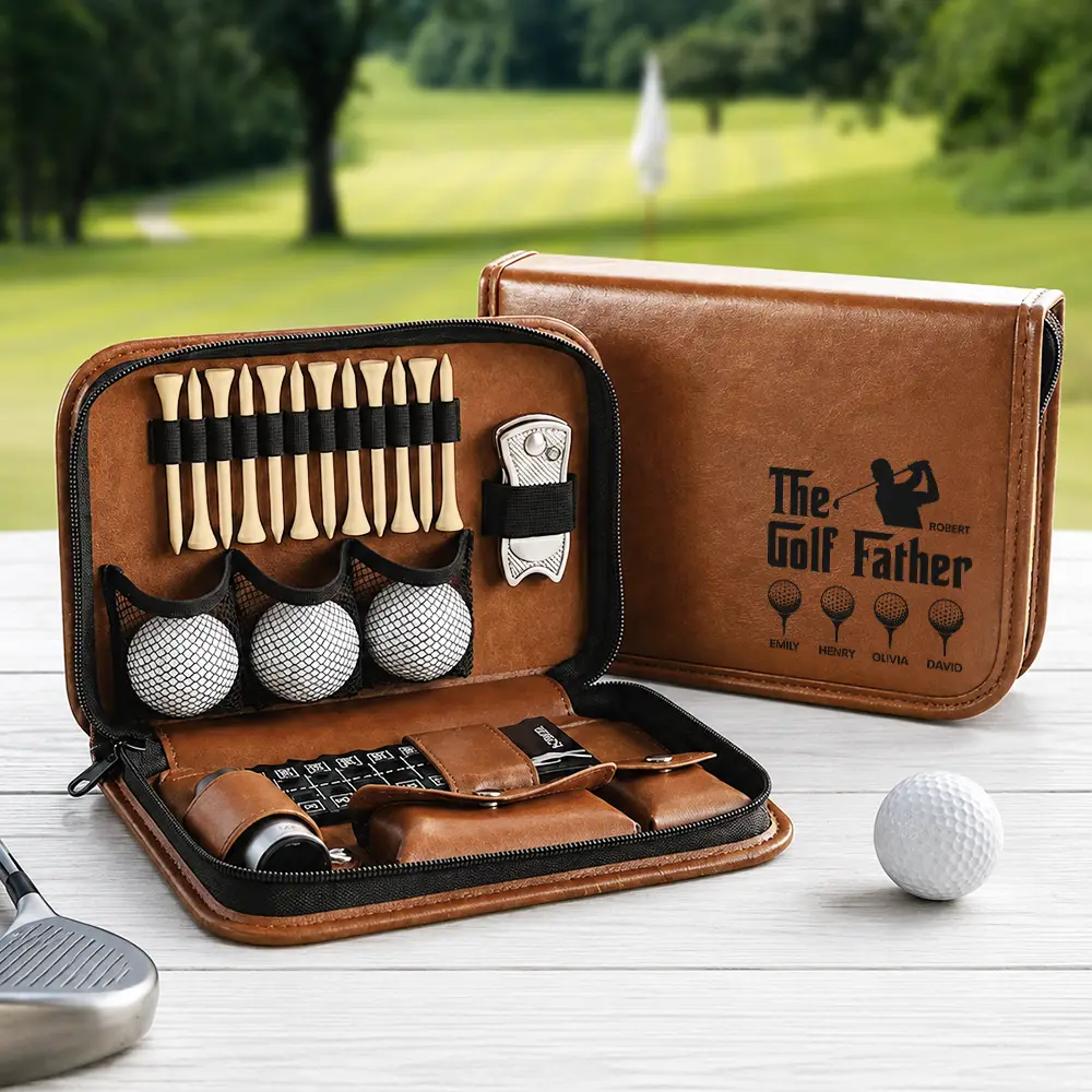 The Golf Father With Kids' Names - Personalized Leather Golf Bag