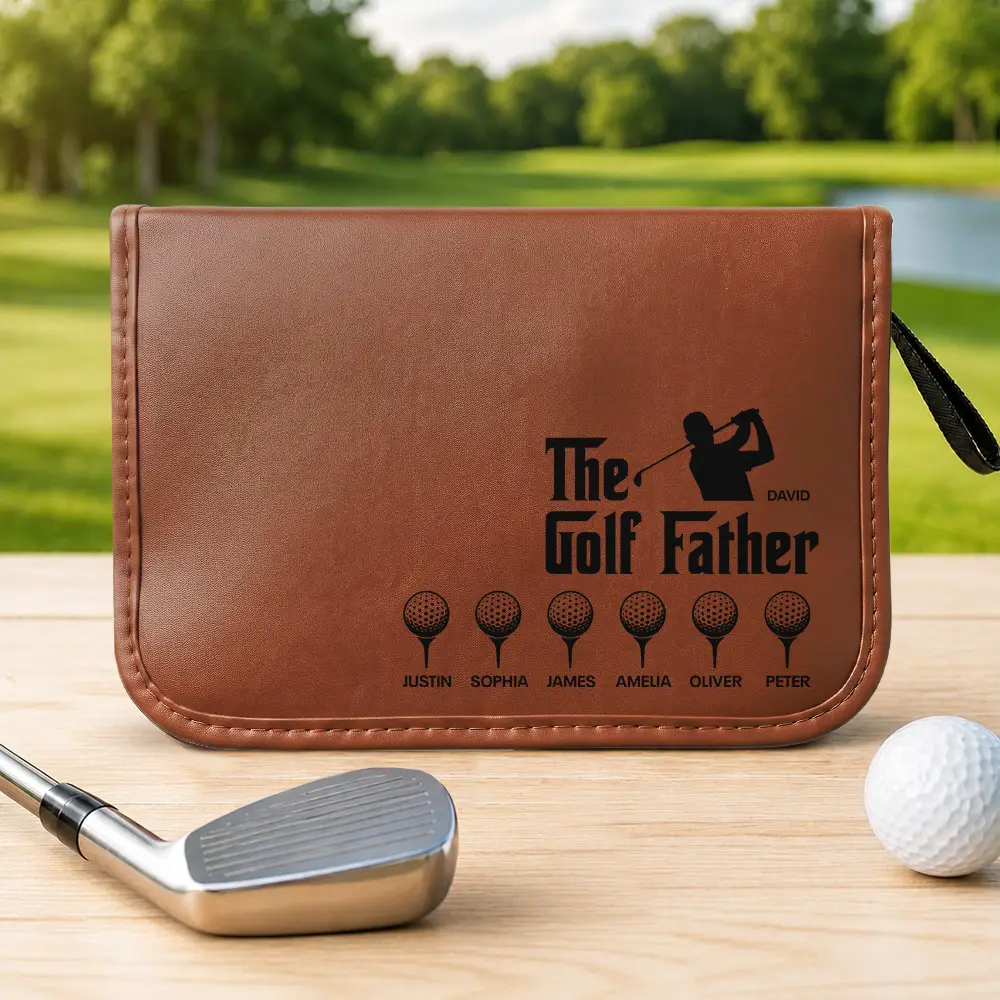 The Golf Father With Kids' Names - Personalized Leather Golf Bag