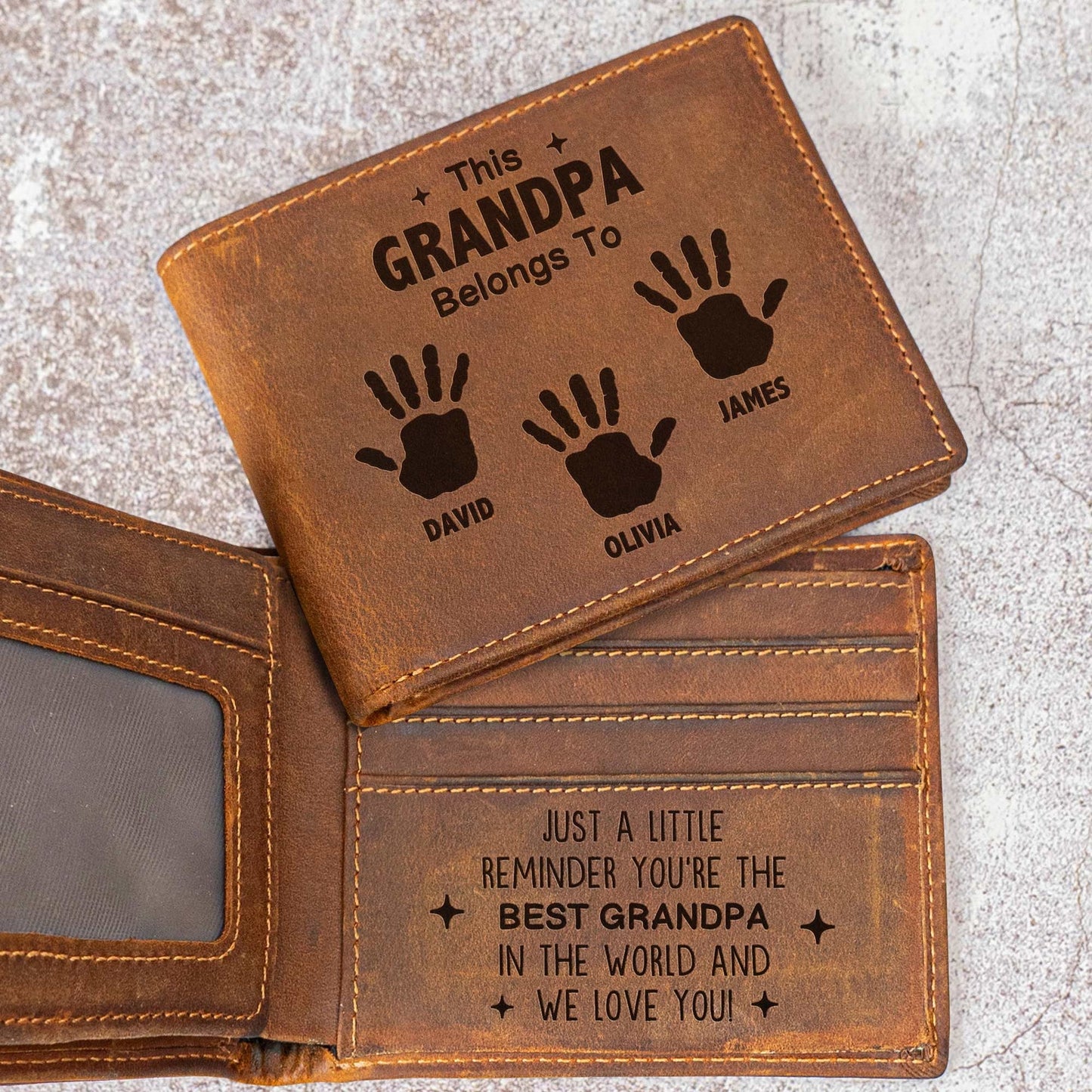 Father's Day Gifts, This Grandpa Belongs To - Reminder We Love You - Personalized Leather Wallet