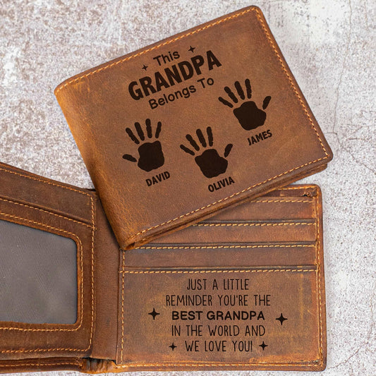 Father's Day Gifts, This Grandpa Belongs To - Reminder We Love You - Personalized Leather Wallet