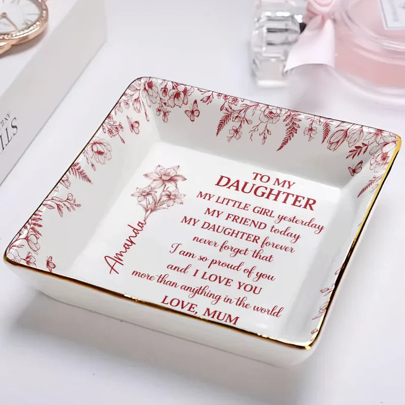 Toile Birth Flower My Daughter Forever - Personalized Ring Dish