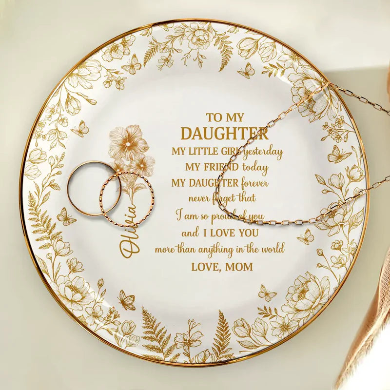 Toile Birth Flower My Daughter Forever - Personalized Ring Dish