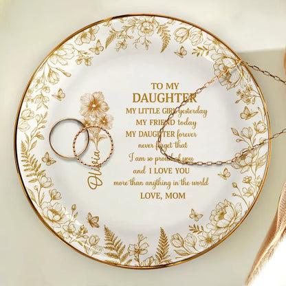 Toile Birth Flower My Daughter Forever - Personalized Ring Dish