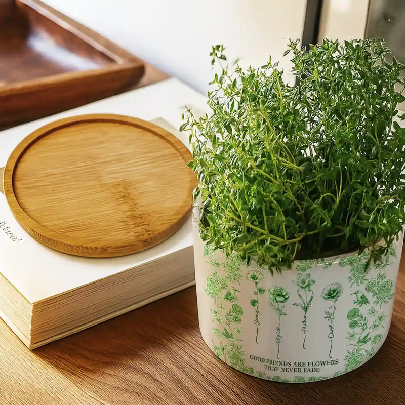 Toile De Jouy Birth Flower Grow An Old Friend - Personalized Ceramic Plant Pot