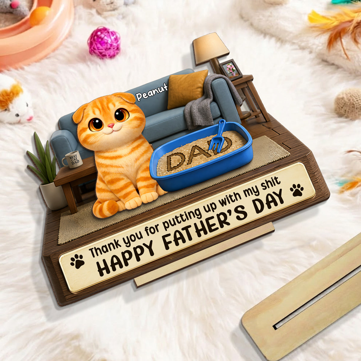 Thank You for Putting up with My Sh*t - Personalized Wooden Plaque - Funny Father's Day Gift for Cat Dad