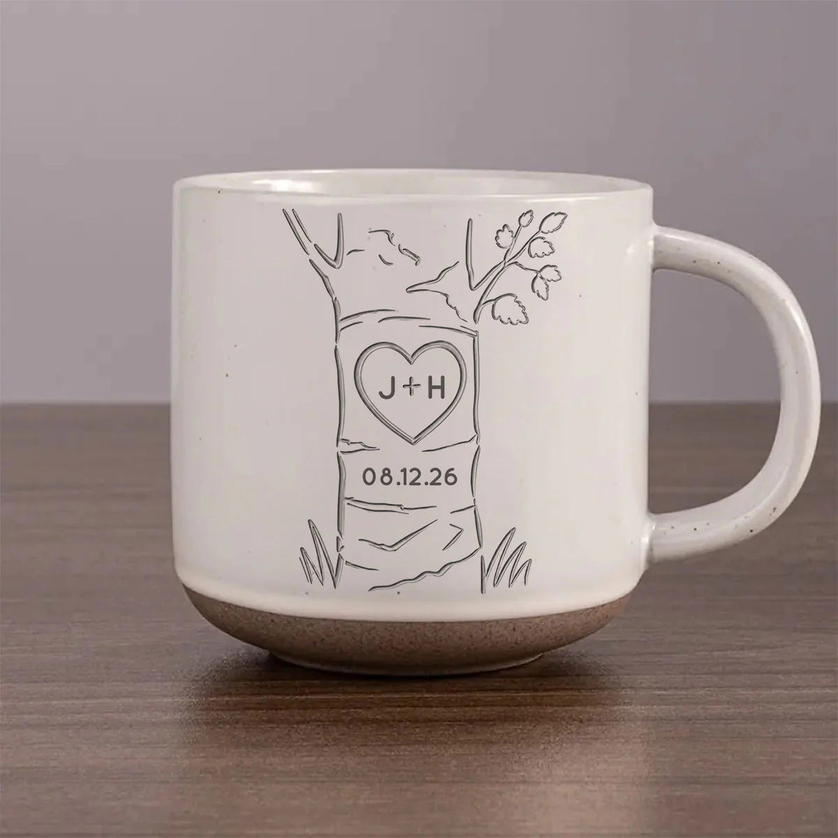 Carved in Love - Personalized Pottery Mug - Anniversary, Engagement Gift For Couple