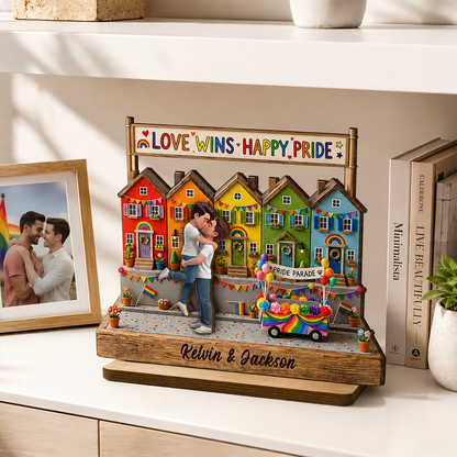 Love Wins LGBT+ Couple - Personalized Wooden Plaque - Gift For Couple, Happy Pride Month