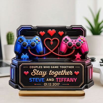 Couples Who Gamer Together Stay Together - Personalized Wooden Plaque - Heartfelt Anniversary Gift for Him, for Her