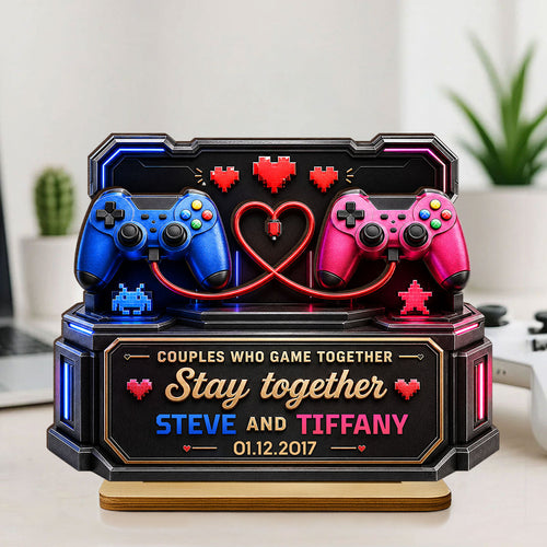 Couples Who Gamer Together Stay Together - Personalized Wooden Plaque - Heartfelt Anniversary Gift for Him, for Her
