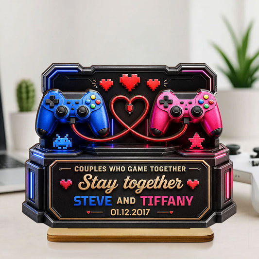 Couples Who Gamer Together Stay Together - Personalized Wooden Plaque - Heartfelt Anniversary Gift for Him, for Her