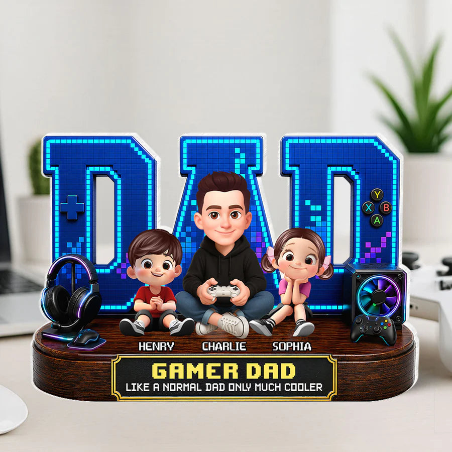 Gamer Dad Much Cooler - Personalized Acrylic Block Plaque - Gift For Dad, Husband, Gamers