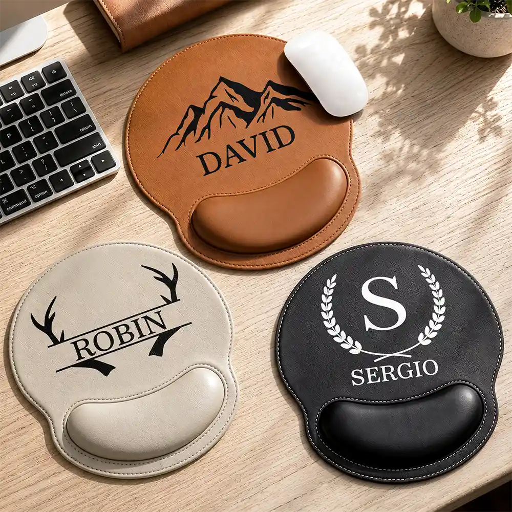Vintage Monogram Initial Name - Personalized Leather Mouse Pad