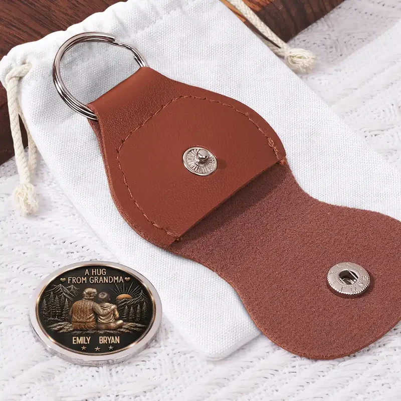 Vintage Style A Hug From Grandma - Personalized Leather Pocket Hug