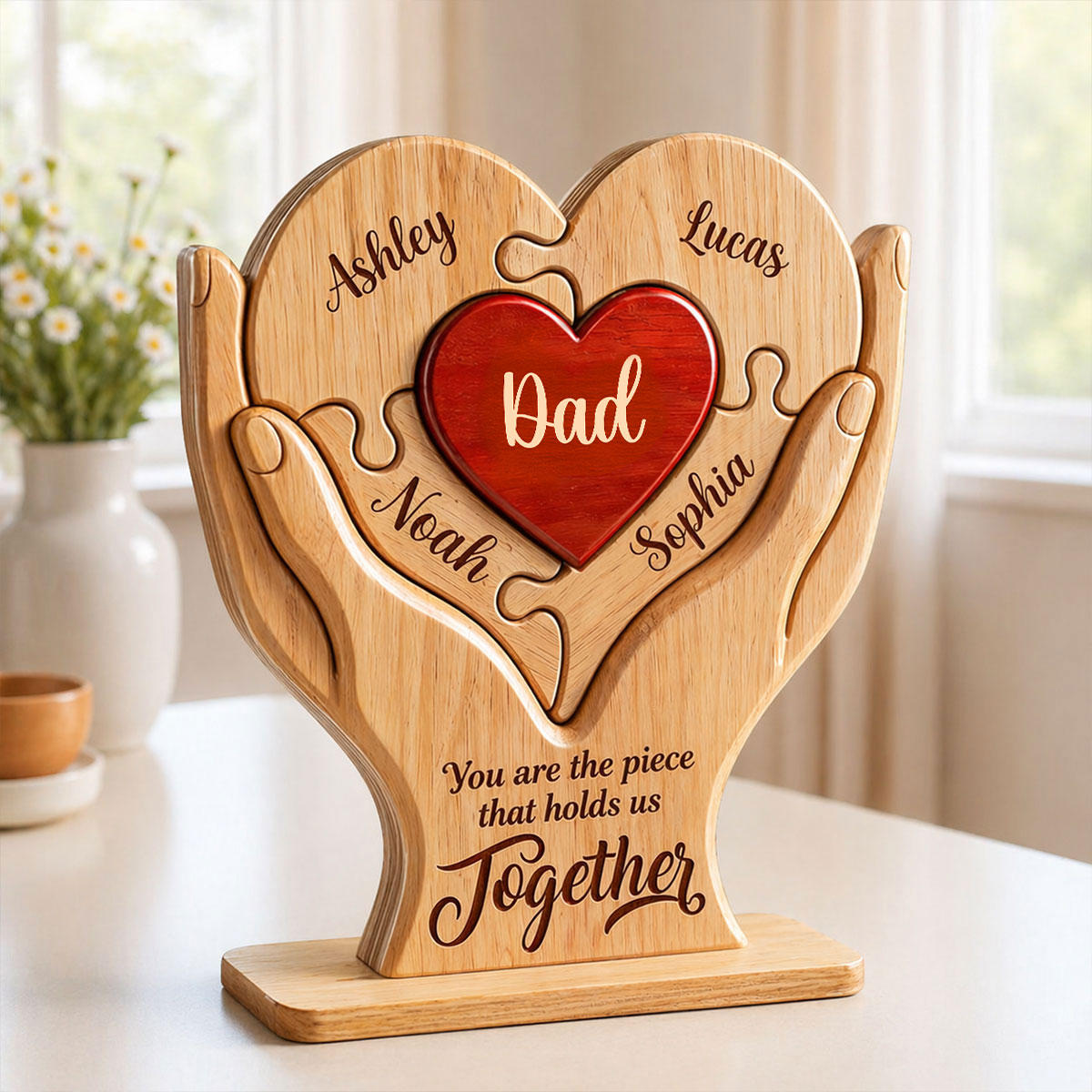 Dad The Piece That Holds Us Together - Personalized Wooden Plaque - Father's Day Gift for Dad, Husband