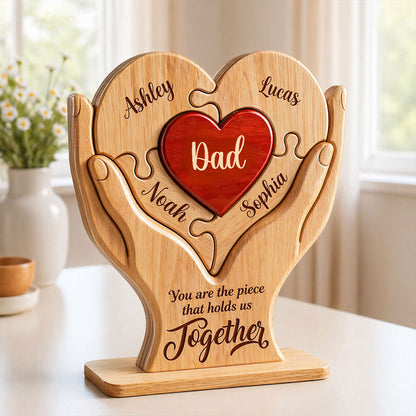 Dad The Piece That Holds Us Together - Personalized Wooden Plaque - Father's Day Gift for Dad, Husband