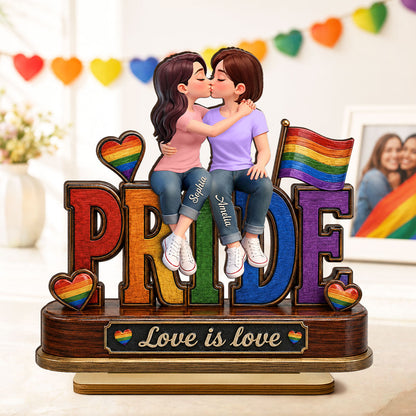 LGBT Couple Pride Love is Love - Personalized 2-Layered Wooden Plaque - Heartfelt Gift for Her, Gift for Him