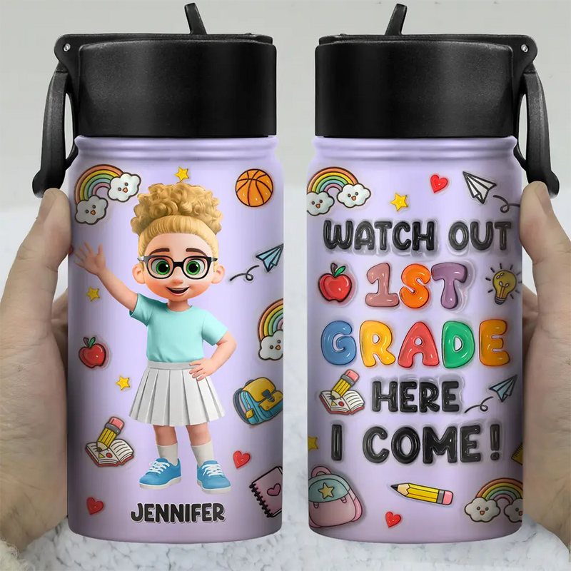Watch Out Kindergarten Here I Come 3D Effect Kids - Personalized Kids Water Bottle