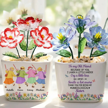 We'll Be Friends Until We're Old And Senile - Personalized Glass Flower Plant Pot