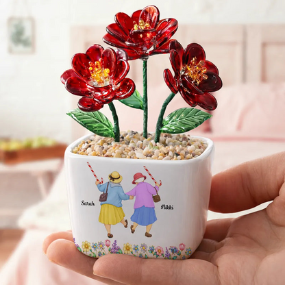 We'll Be Friends Until We're Old And Senile - Personalized Glass Flower Plant Pot