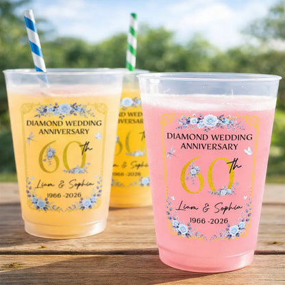 Wedding Ruby Silver Golden Diamond Anniversary - Personalized Frosted Cups