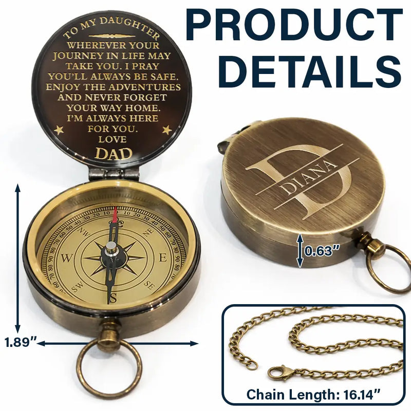 Wherever Your Journey In Life - Personalized Engraved Brass Compass
