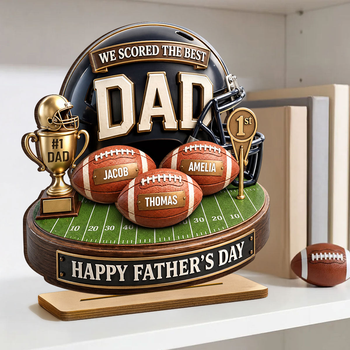 We Scored The Best Dad American Football Trophy - Personalized Wooden Plaque - Heartfelt Gift For Football Dad, Gift For Husband