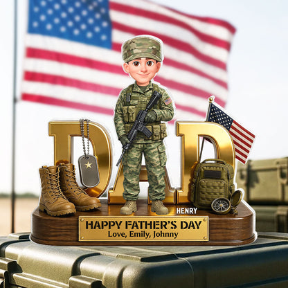 Proud American Military Armed Force Hero Dad 2D Flat - Personalized Acrylic Block Plaque - Father's Day Gift For Dad