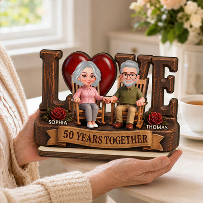 Love Old Couple Anniversary Gift - Personalized Wooden Plaque - Wedding Year Decor