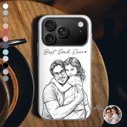 Custom Photo Bold Sketch Best Dad Grandpa Ever Family Portrait - Personalized Clear Phone Case