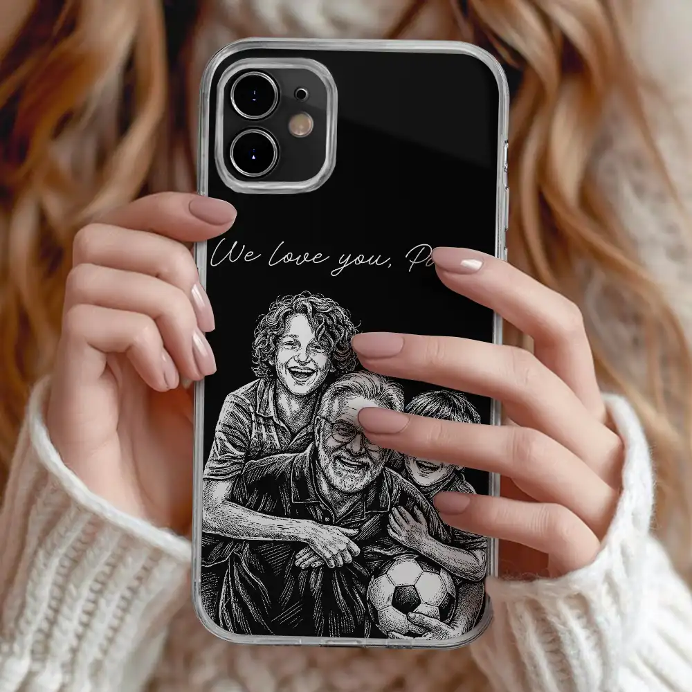 Custom Photo Bold Sketch Best Dad Grandpa Ever Family Portrait - Personalized Clear Phone Case