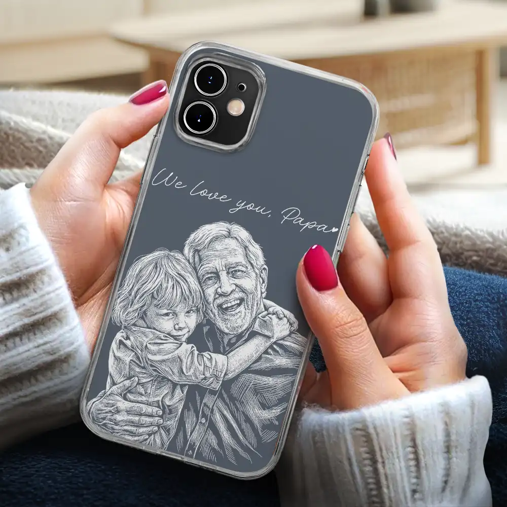 Custom Photo Bold Sketch Best Dad Grandpa Ever Family Portrait - Personalized Clear Phone Case