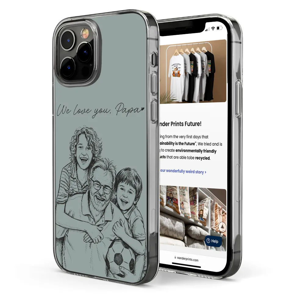 Custom Photo Bold Sketch Best Dad Grandpa Ever Family Portrait - Personalized Clear Phone Case