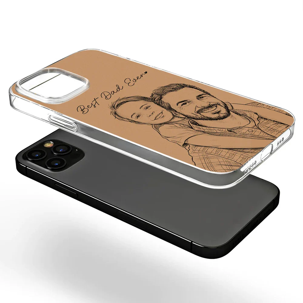 Custom Photo Bold Sketch Best Dad Grandpa Ever Family Portrait - Personalized Clear Phone Case