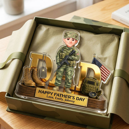 Proud American Military Armed Force Hero Dad 2D Flat - Personalized Acrylic Block Plaque - Father's Day Gift For Dad