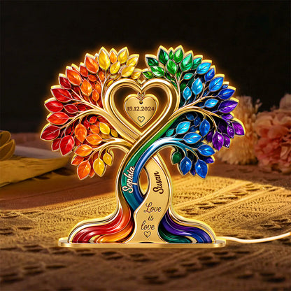 LGBTQ+ Couple Heart Tree - Personalized Light Box - Anniversary Gift for Him, Gift for Her