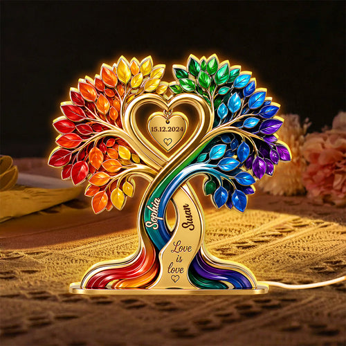 LGBTQ+ Couple Heart Tree - Personalized Light Box - Anniversary Gift for Him, Gift for Her