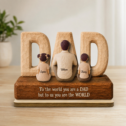 DAD Family Sitting Back View 2D Flat - Personalized Wooden Plaque