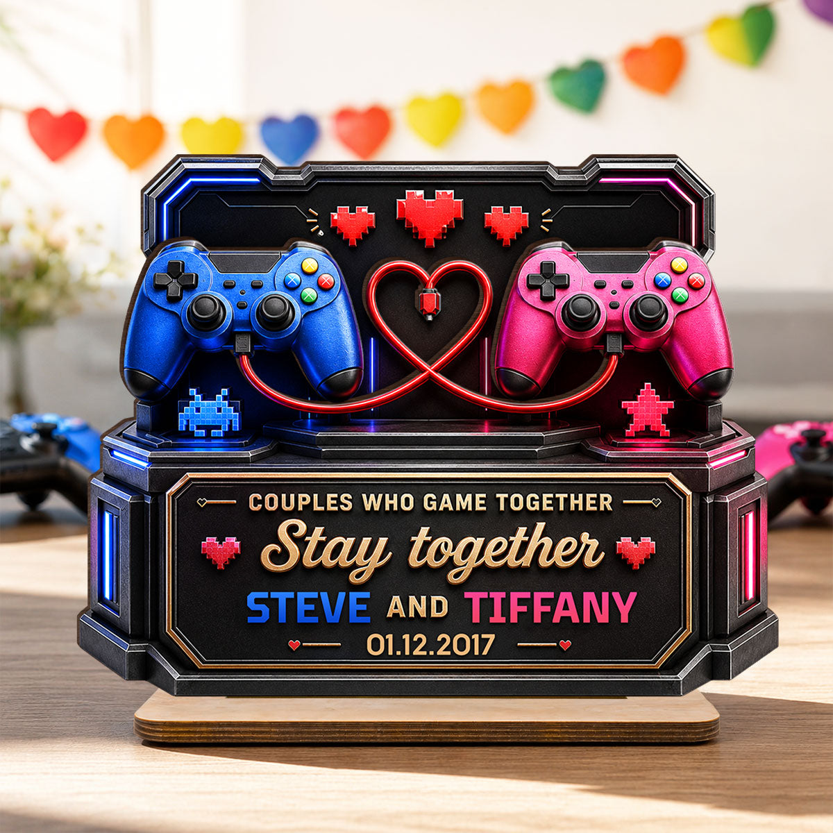 Couples Who Gamer Together Stay Together - Personalized Wooden Plaque - Heartfelt Anniversary Gift for Him, for Her