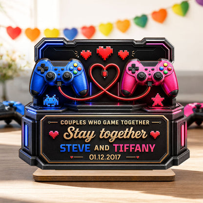 Couples Who Gamer Together Stay Together - Personalized Wooden Plaque - Heartfelt Anniversary Gift for Him, for Her