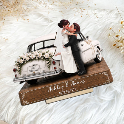 Newlywed Couple Wedding Car 2D Flat - Personalized Wooden Plaque - Wedding Gift Anniversary Gift Newlywed Gift