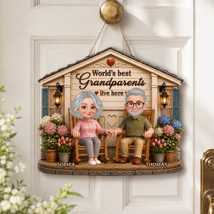World's Best Grandparents Live Here - Personalized Wood Sign - Gift For Grandparents, Summer Decoration