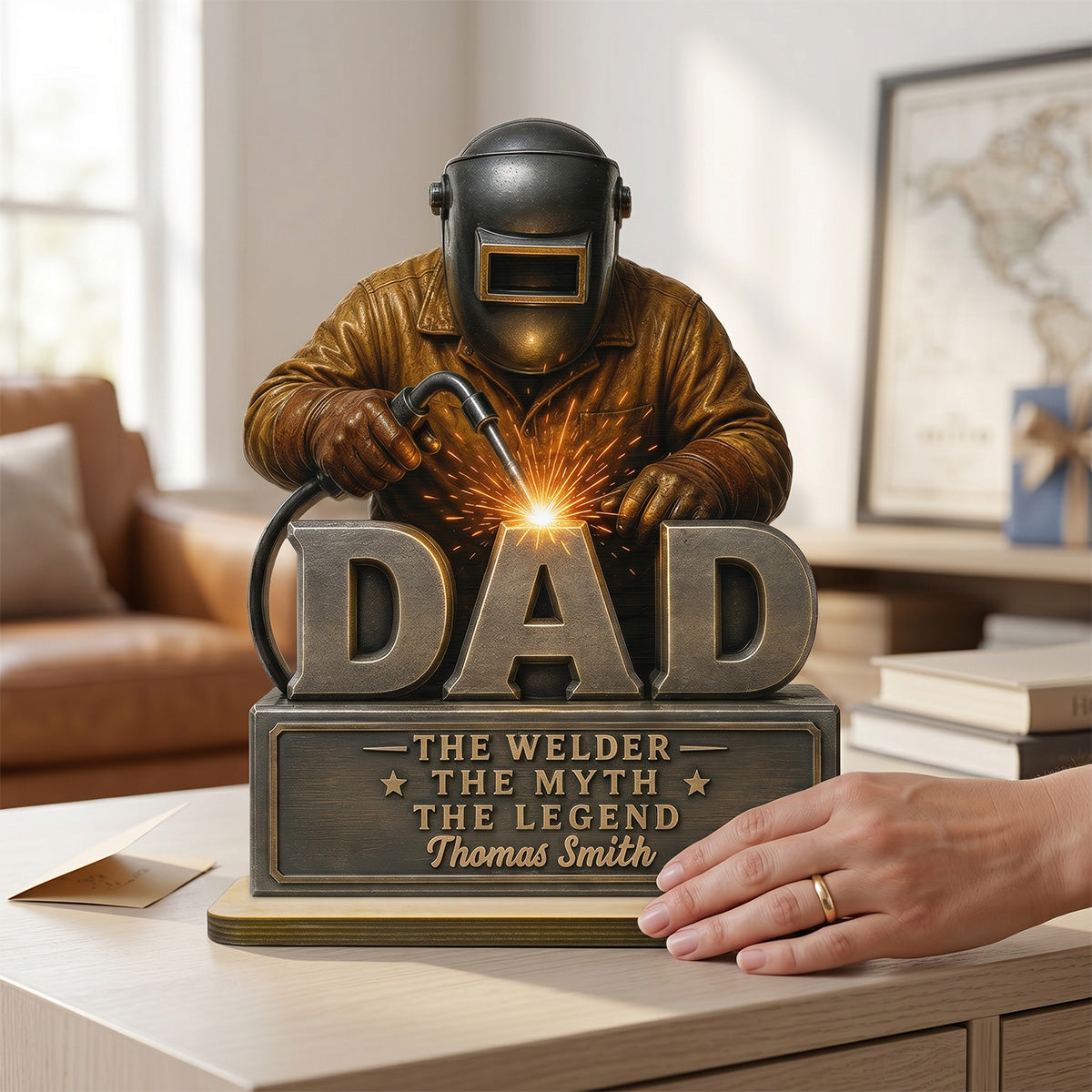 Welder Dad The Man The Myth - Personalized Wooden Plaque - Father's Day Gift For Welders, Metal Worker Mechanic Welding Dad, Husband